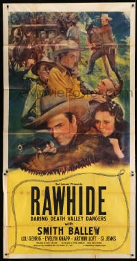 7t882 RAWHIDE 3sh R1940s Smith Ballew stock poster, baseball hero Lou Gehrig billed but not shown!