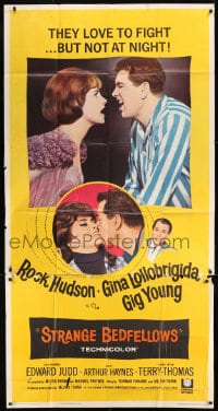 7t934 STRANGE BEDFELLOWS 3sh 1965 Gina Lollobrigida & Rock Hudson love to fight, but not at night!