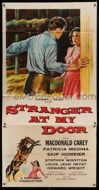 7t936 STRANGER AT MY DOOR 3sh 1956 preacher MacDonald Carey's faith can't save this killer!