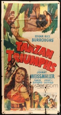 7t948 TARZAN TRIUMPHS 3sh R1949 Johnny Weissmuller & sexy Frances Gifford as Zandra, rare!