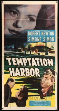 7t953 TEMPTATION HARBOR 3sh 1948 Simone Simon & Robert Newton, cool waterfront crime image!
