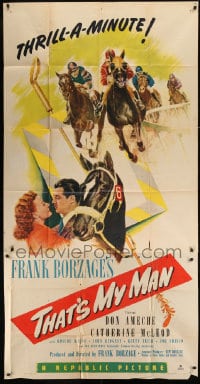 7t956 THAT'S MY MAN 3sh 1947 Don Ameche, Catherine McLeod, wonderful horse racing artwork!