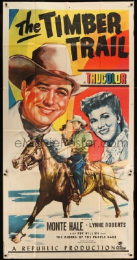 7t963 TIMBER TRAIL 3sh 1948 great art of Monte Hale riding horse & smiling with Lynne Roberts!