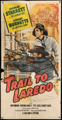 7t967 TRAIL TO LAREDO 3sh 1948 art of Charles Starrett as The Durango Kid with Smiley Burnette!