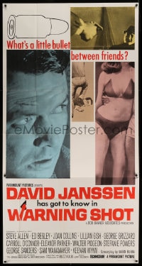 7t979 WARNING SHOT 3sh 1966 David Janssen, Joan Collins, what's a little bullet between friends!