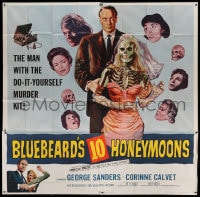 7t023 BLUEBEARD'S 10 HONEYMOONS 6sh 1960 wild art of George Sanders with skeleton bride, rare!