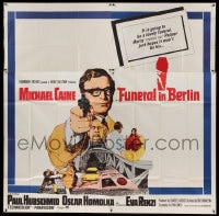7t046 FUNERAL IN BERLIN 6sh 1967 cool art of Michael Caine pointing gun, directed by Guy Hamilton!
