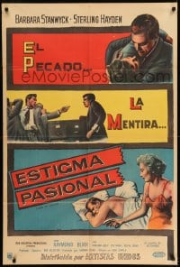 7t287 CRIME OF PASSION Argentinean 1957 sexy Barbara Stanwyck w/gun wants to shoot Sterling Hayden!