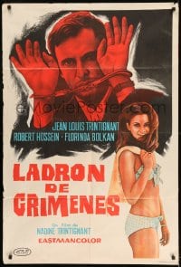 7t288 CRIME THIEF Argentinean 1969 art of handcuffed Jean-Louis Trintignant & sexy Florinda Bolkan!