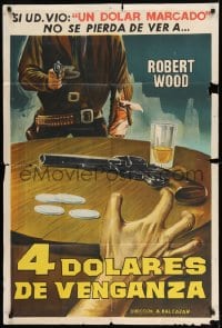 7t307 FOUR DOLLARS OF VENGEANCE Argentinean 1966 art of hand reaching for gun by gambling chips!