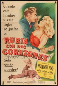 7t331 JIGSAW Argentinean 1949 art of Franchot Tone & Jean Wallace in a deadly puzzle of love!