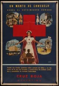 7t355 RED CROSS Argentinean 1950s Mendez Mujica art of Red Cross nurse & charity projects!