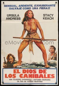 7t372 SLAVE OF THE CANNIBAL GOD Argentinean 1978 art of super sexy Ursula Andress & Stacy Keach!