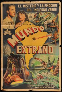 7t374 STRANGE WORLD Argentinean 1952 Estranho Mundo, Brazilian jungle documentary, cool montage art!