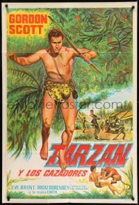 7t379 TARZAN & THE TRAPPERS Argentinean 1958 full-length art of Gordon Scott in loincloth with bow!