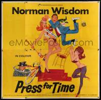7t010 PRESS FOR TIME English 6sh 1966 great wacky art of Norman Wisdom chased by sexy girls!