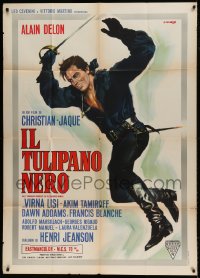 7t415 BLACK TULIP red title Italian 1p 1964 Casaro art of heroic swashbuckler Alain Delon w/ sword!
