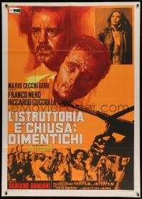 7t431 CASE IS CLOSED, FORGET IT Italian 1p 1974 cool art of Franco Nero looming over rioters!