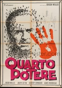 7t438 CITIZEN KANE Italian 1p R1966 cool different art of Orson Welles made up of tiny letters!