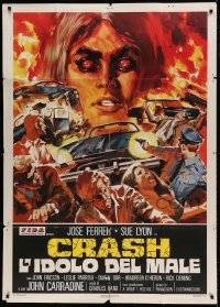 7t443 CRASH Italian 1p 1977 Charles Band, an occult object, a mass of twisted metal, cool art!