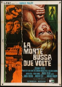 7t449 DEATH KNOCKS TWICE Italian 1p 1969 Italian/German murder mystery, artwork of victim!