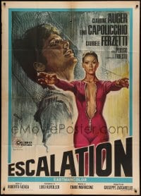 7t460 ESCALATION Italian 1p 1968 art of sexy Claudine Auger in unzipped jumpsuit by Deamicis!