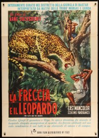7t466 FLUTE & THE ARROW Italian 1p 1961 natives in tribe hunt down man-eating leopard, Casaro art!