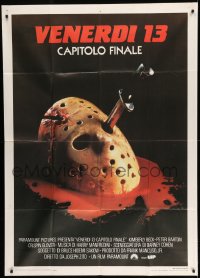 7t470 FRIDAY THE 13th - THE FINAL CHAPTER Italian 1p 1984 Part IV, bloody hockey mask with knife!