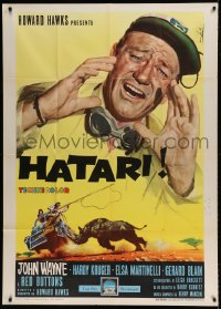 7t480 HATARI Italian 1p 1962 Howard Hawks, cool Enzo Nistri art of John Wayne in Africa!