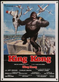 7t511 KING KONG Italian 1p 1976 John Berkey art of BIG ape on the Twin Towers in New York City!