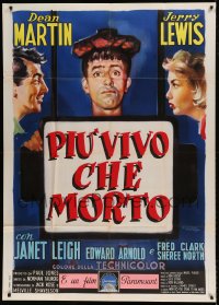 7t524 LIVING IT UP Italian 1p 1954 Nistri art of Jerry Lewis between Janet Leigh & Dean Martin!