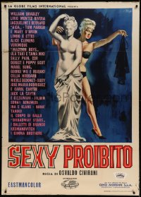 7t533 MOST PROHIBITED SEX Italian 1p 1963 great Symeoni art of sexy stripper behind statue!