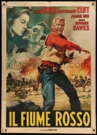 7t549 RED RIVER Italian 1p R1963 different Casaro artwork of John Wayne, Howard Hawks classic!