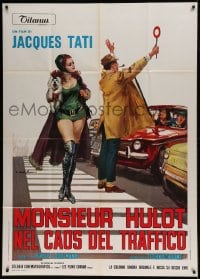 7t587 TRAFFIC Italian 1p 1971 different art of Jacques Tati as Mr. Hulot + sexy girl by Ciriello!