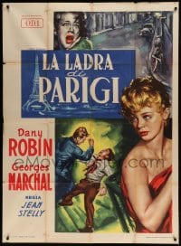 7t593 UNEXPECTED VOYAGER Italian 1p 1950 art of sexy Dany Robin + Georges Marchal brawling!