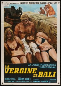 7t594 VIRGIN OF BALI Italian 1p 1972 art of Ardisson tied up with girls in bikinis by Ciriello!