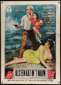 7t597 WATER'S LOVE Italian 1p 1954 Sergio Corbucci, Manno art of Milly Vitale scared of man w/gun!