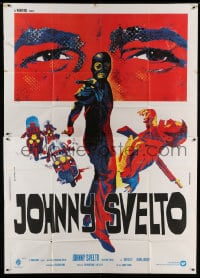 7t114 BLACK BELT JONES Italian 2p 1974 cool different Piero Iaia art of masked man with gun!