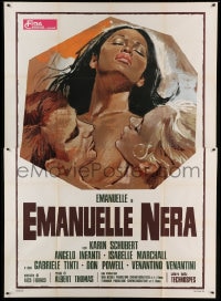 7t115 BLACK EMANUELLE Italian 2p 1975 Emanuelle Nera, art of sexy naked Laura Gemser in threesome!