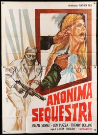 7t121 CANDY SNATCHERS Italian 2p 1974 Avelli art of switchblade at Bolling's head + masked gunman!