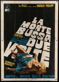 7t137 DEATH KNOCKS TWICE Italian 2p 1969 art of unconscious nearly naked blonde laying on the title!
