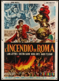7t152 FIRE OVER ROME Italian 2p 1964 L'incendio di Roma, gladiator artwork by Mario Piovano!