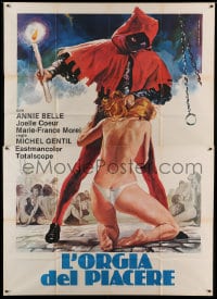 7t156 FLY ME THE FRENCH WAY Italian 2p 1979 Ferrari art of masked cultist torturing naked girl!