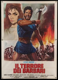 7t164 GOLIATH & THE BARBARIANS Italian 2p R1970s art of Reeves & Chelo Alonso by Mario Piovano!
