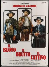 7t165 GOOD, THE BAD & THE UGLY Italian 2p R1970s Casaro art of Eastwood, Van Cleef & Wallach, Leone!