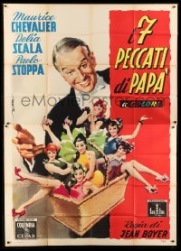 7t201 MY SEVEN LITTLE SINS Italian 2p 1954 great art of Maurice Chevalier & sexy girls by Deseta!