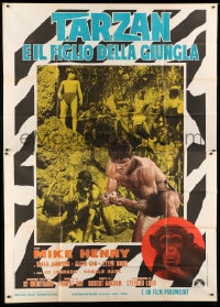 7t239 TARZAN & THE JUNGLE BOY Italian 2p 1969 Mike Henry & chimpanzee, cool different montage!