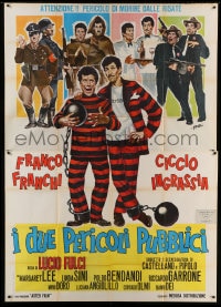 7t247 TWO PUBLIC ENEMIES Italian 2p 1964 Symeoni art of Francio & Ciccio wearing ball & chain!