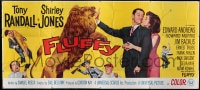 7w001 FLUFFY 24sh 1965 great art of huge lion & Tony Randall with pretty Shirley Jones!
