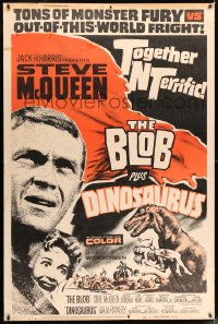 7w217 BLOB/DINOSAURUS 40x60 1964 great close up of Steve McQueen, plus art of T-Rex w/girl!